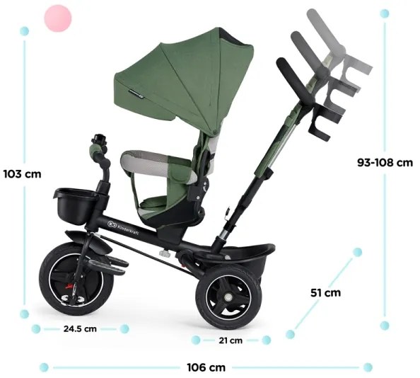 Tricicletă pentru copii KINDERKRAFT SELECT SPINSTEP Premium verde