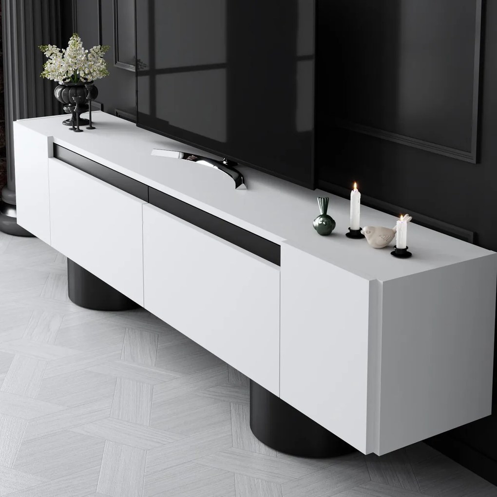 Comoda TV, Hanah Home, Bohem, 180x50x30 cm, Alb/Negru