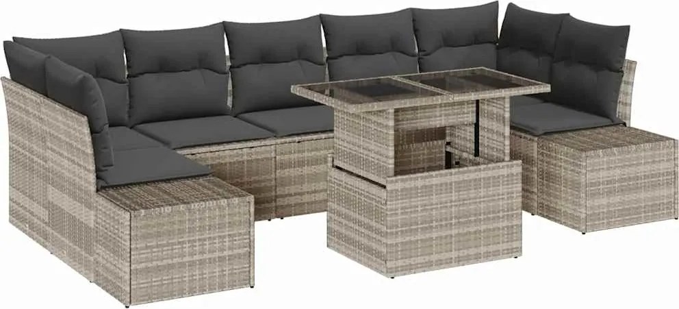 vidaXL Set de canapea cu pernă Manual 8 pcs Gri deschis poliratan