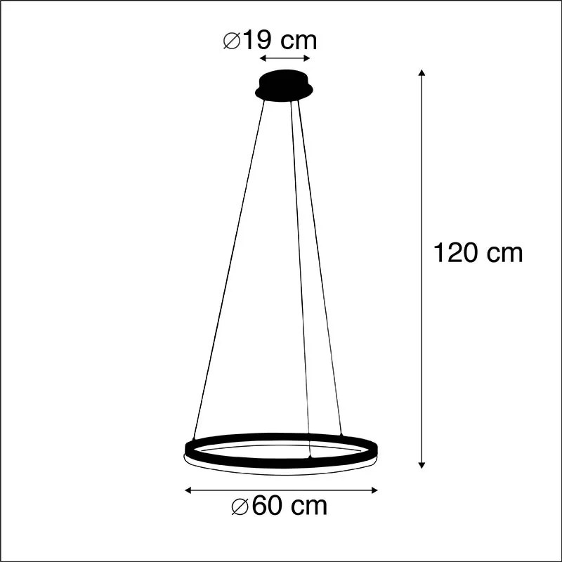 Lampă suspendată de design neagră 60 cm cu LED inclus cu dimmer în 3 trepte - Anello
