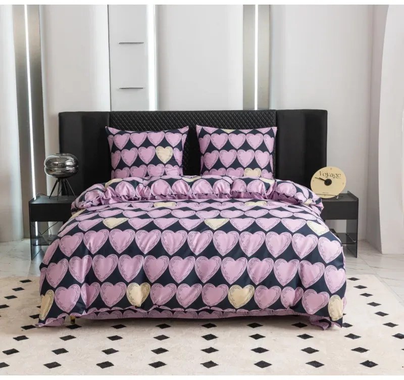 Lenjerie din microfibra VIOLET HEARTS mov deschis Dimensiune lenjerie de pat: 2 buc 70 x 80 cm | 160 x 200 cm