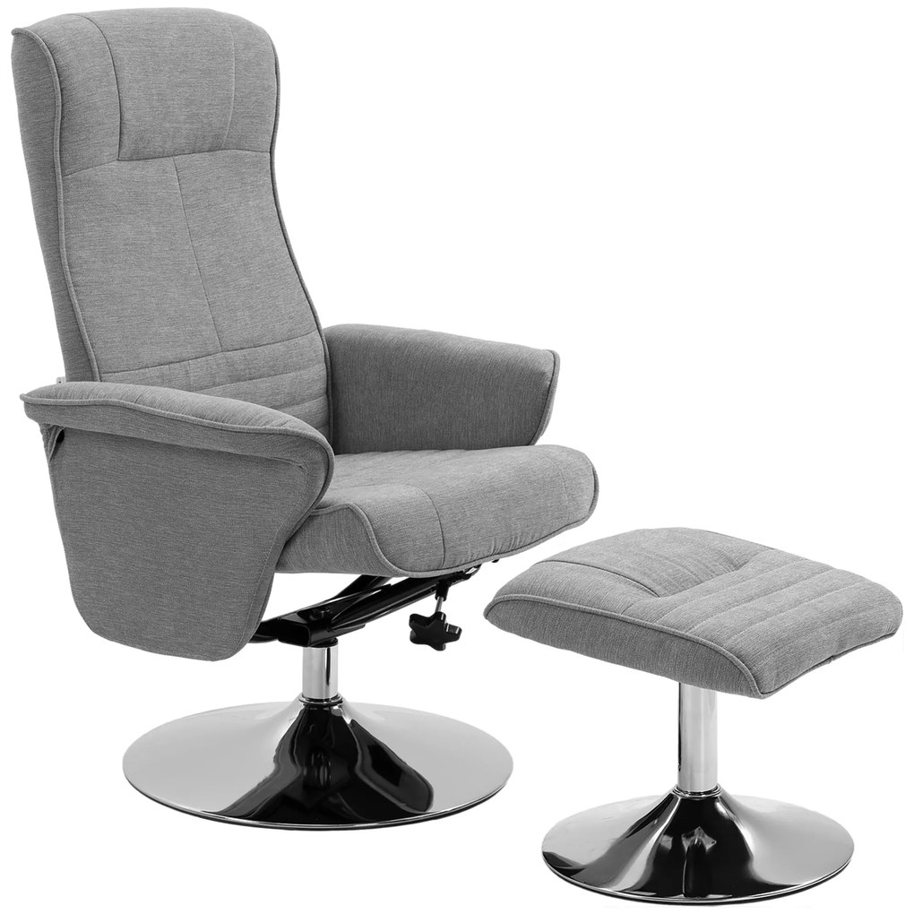 HOMCOM Fotoliu relax inclinabil 135° pivotant 360° cu rest de picior acoperire material textil gri | Aosom Romania
