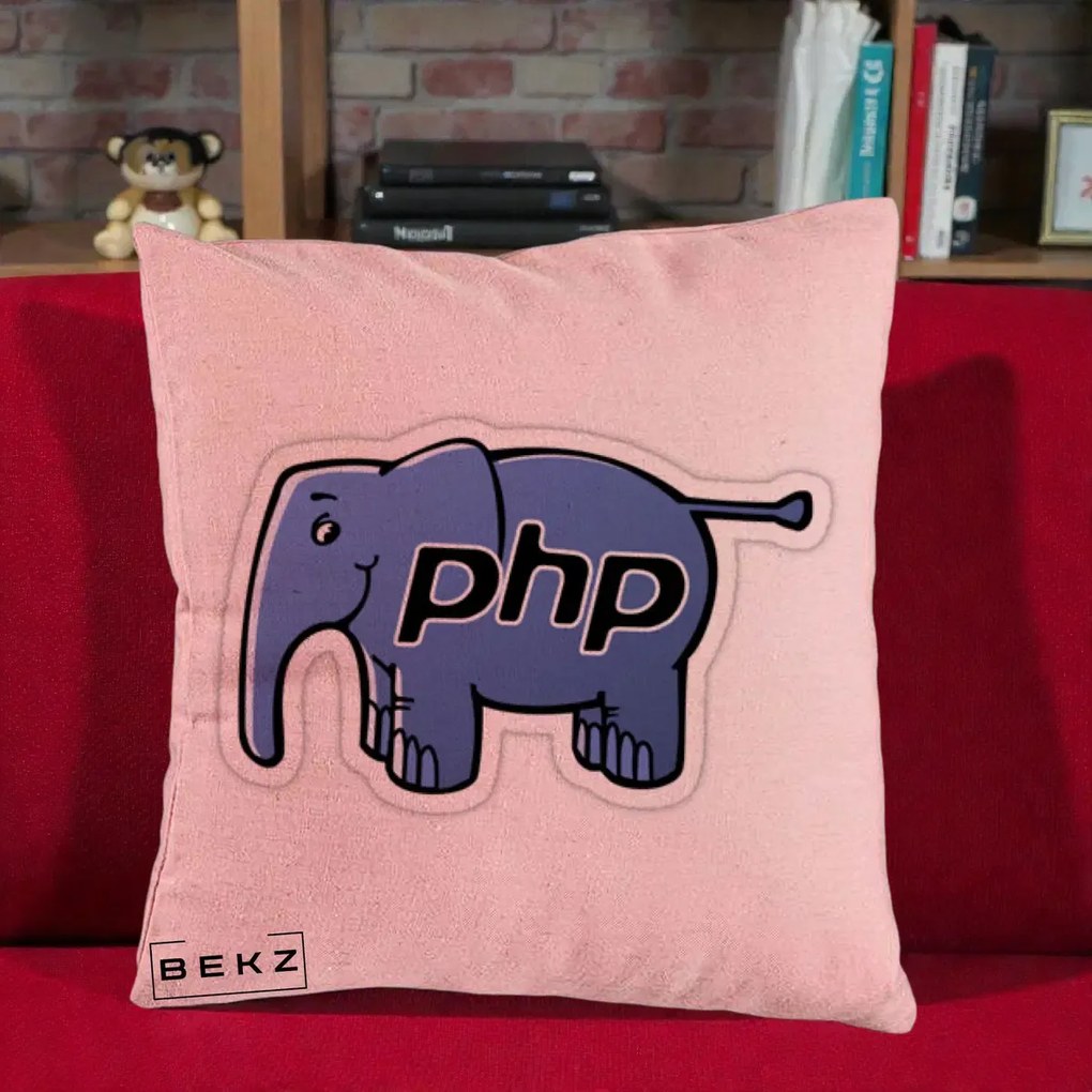 Perna Personalizata PHP Elephant, 40x40 cm, Roz, Husa Detasabila, Perna Inclusa, BEKZ®
