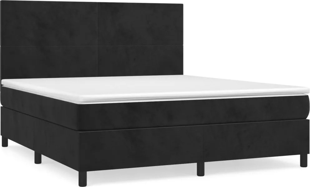 vidaXL Pat box spring cu saltea, negru, 180x200 cm, catifea