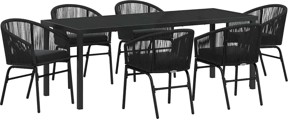 vidaXL Set de masă pentru grădină 7 pcs Negru