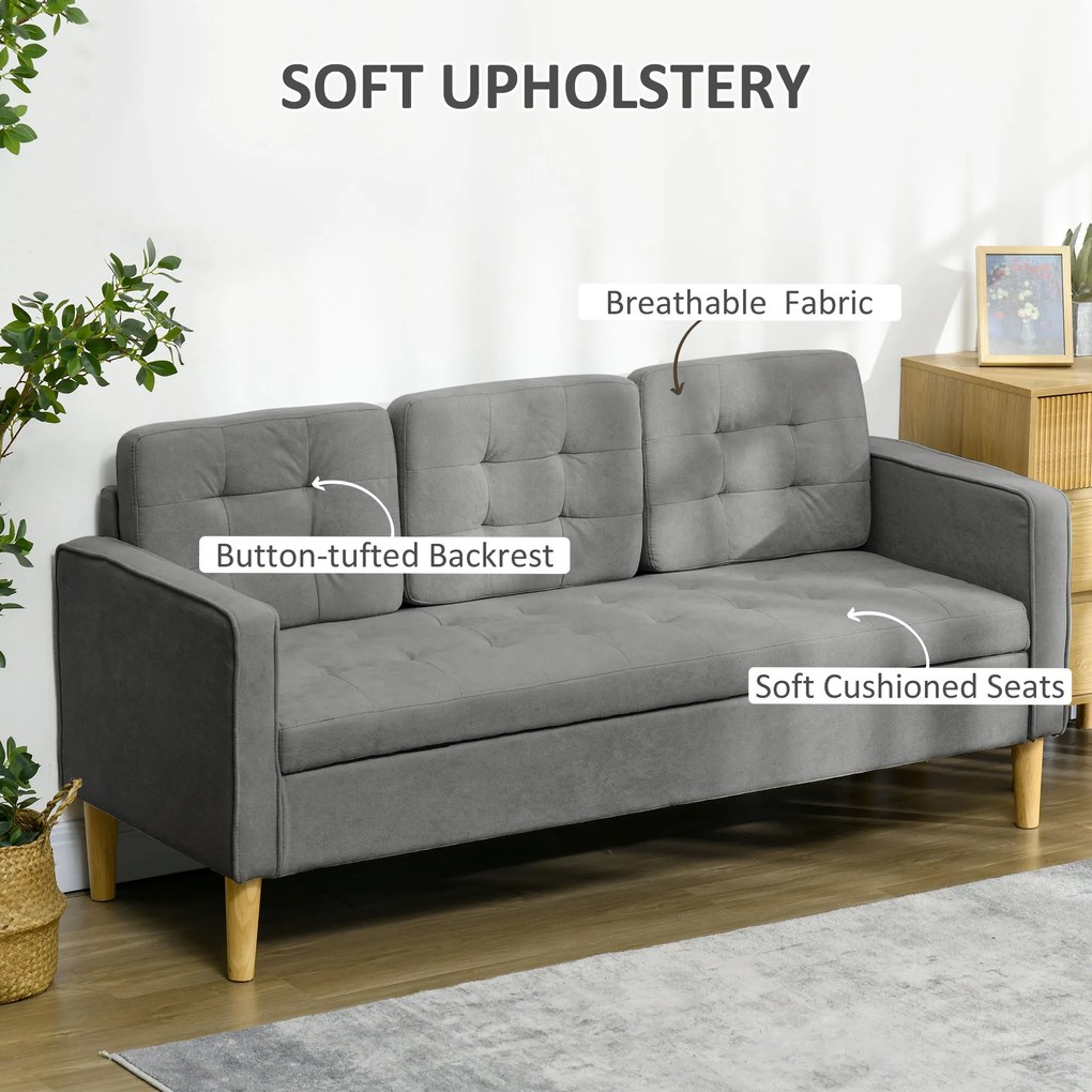 HOMCOM Canapea 3 Locuri Moderna din Tesatura Gri cu Compartiment de Depozitare | Aosom Romania