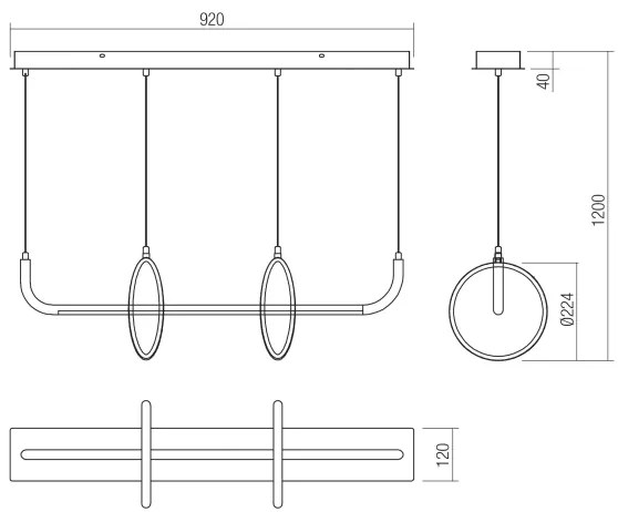 Redo 01-2705 - Lustru pe cablu OLIMP LED/40W/230V 3000/4000/6500K, negru