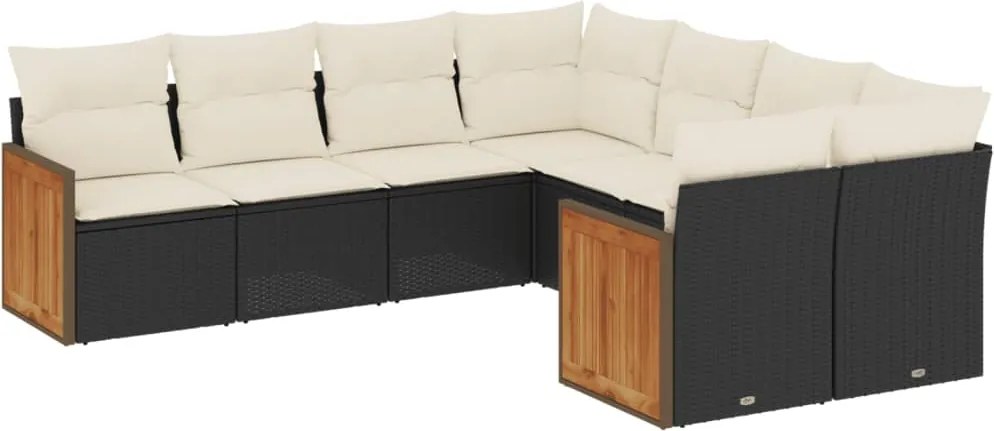 vidaXL Set mobilier de grădină cu perne, 8 piese, negru, poliratan
