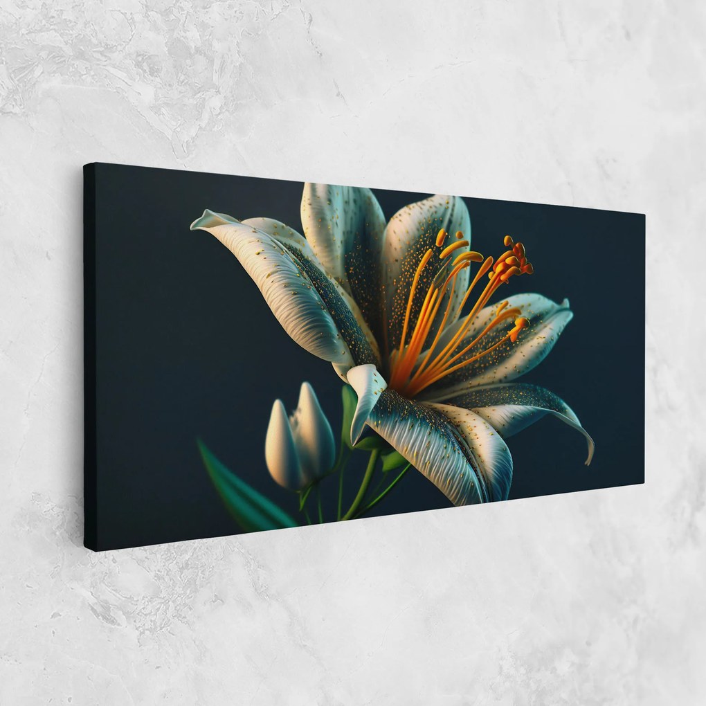 Tablou Canvas, 40x80cm, Dormitor si Living, Flori, Crini, Blue Grey Lily