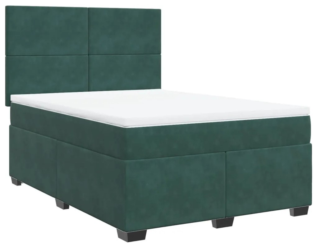 3290951 vidaXL Pat box spring cu saltea, verde închis, 160x200 cm, catifea