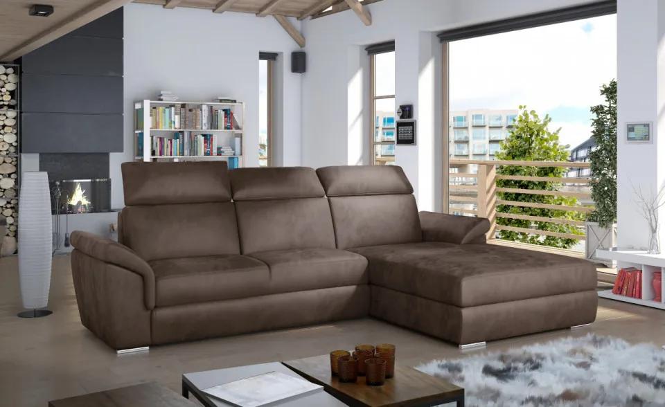 Canapea tapitata, extensibila, cu spatiu pentru depozitare, 272x100x216 cm, Trevisco R01, Eltap (Culoare: Cafeniu / Maro inchis)