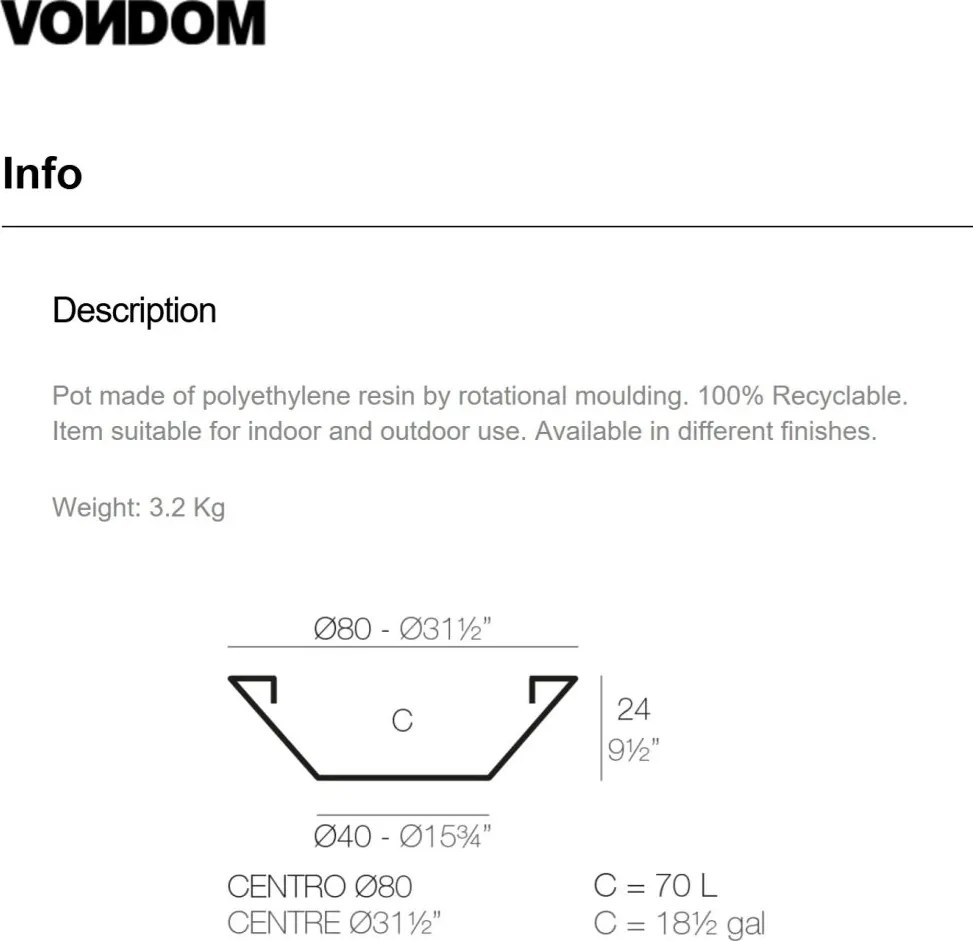 Ghiveci plante design decorativ modern exterior / interior CENTRE POT 80x24cm
