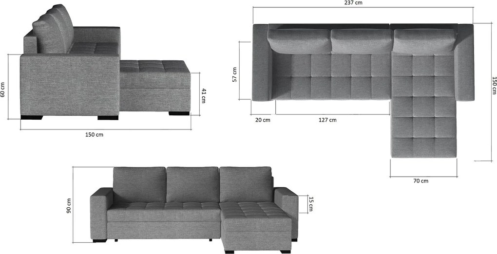 Colțar lemn masiv Extensibil Nelia 237x150cm Ladă Depozitare Personalizabil - Berlin 01 + Soft 11