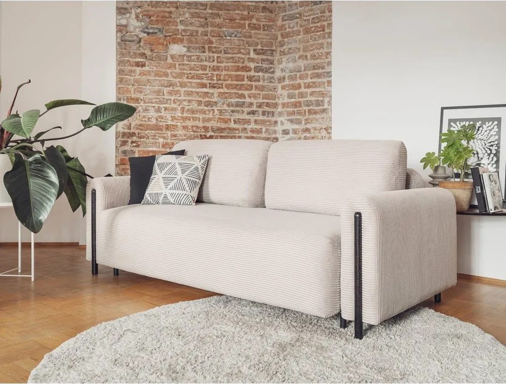 Canapea bej extensibilă/cu spațiu de depozitare cu tapițerie din catifea reiată 244 cm Arcadova – ELTAP