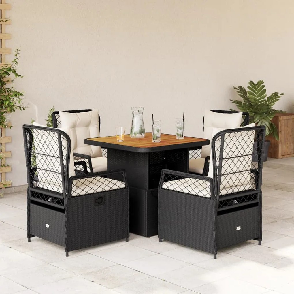 3262911 vidaXL Set mobilier de grădină cu perne, 5 piese, negru, poliratan