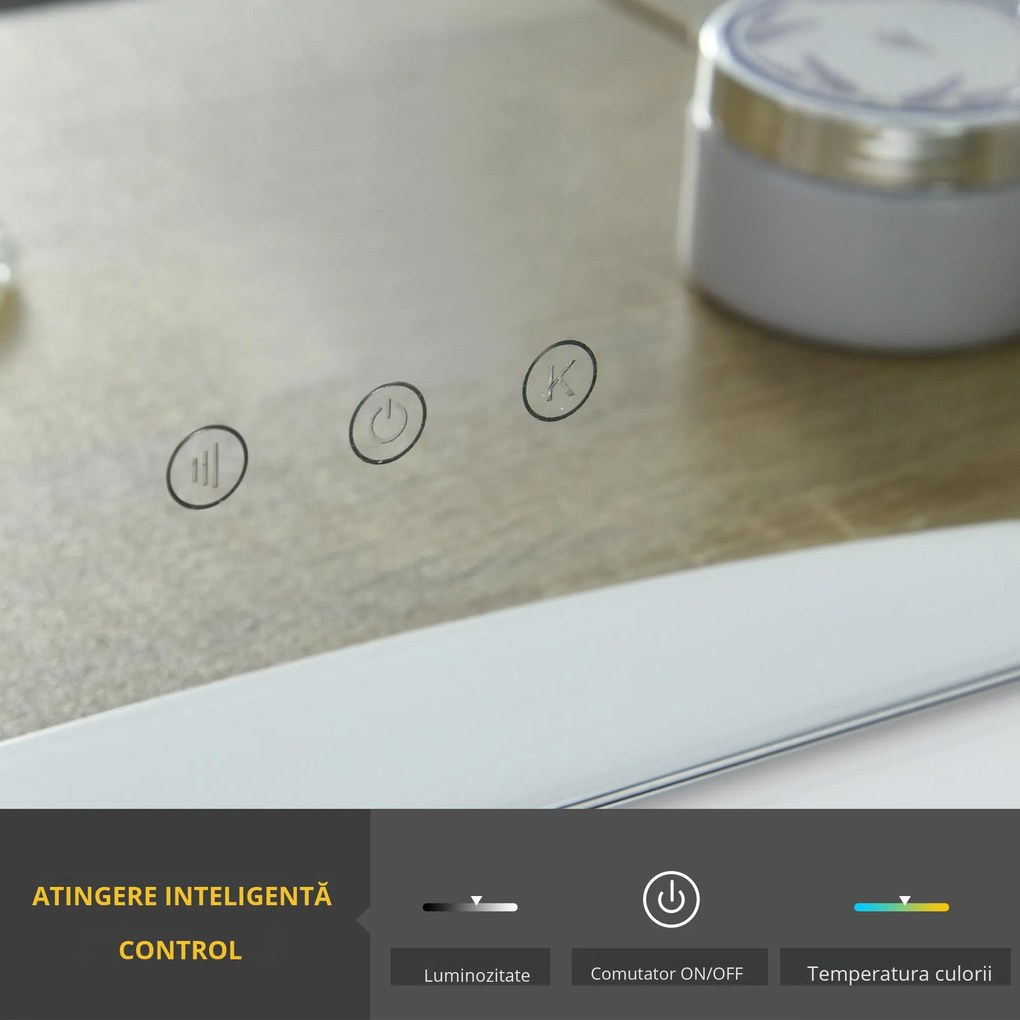 HOMCOM Oglindă de Machiaj cu Becuri LED, Design Modern și Funcțional, Ideală pentru Orice Dormitor, Alb | Aosom Romania