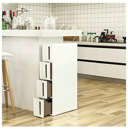 Dulap de depozitare cu sertare, Songmics, Alb/Maro, 45 x 17 x 83 cm, KFR08WT