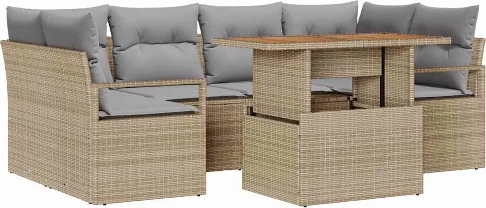 vidaXL Set de canapele pentru grădină 7 pcs Bej Rattan poli