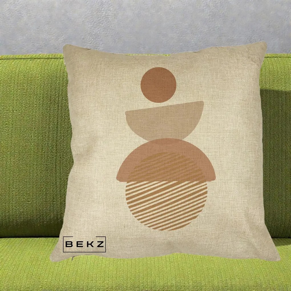 Perna Decorativa Geometric Boho Forme Terracotta, 40x40 cm, Crem, Husa Detasabila, Perna Inclusa, BEKZ®