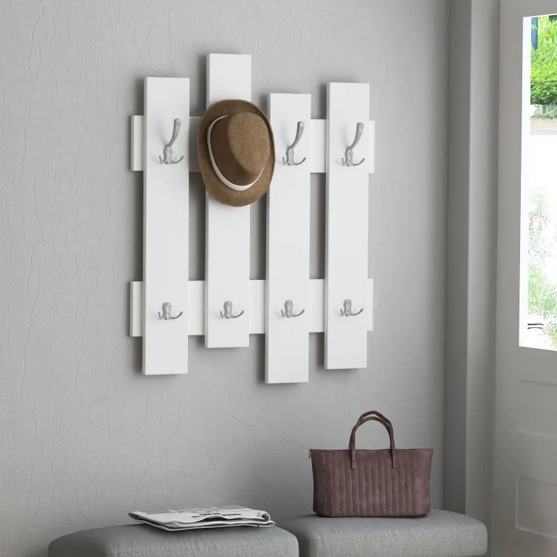 Cuier perete Bonami 855DTE4012, 79x64 cm, 4 agatatoare triple, 4 agatatoare duble, PAL laminat, Alb