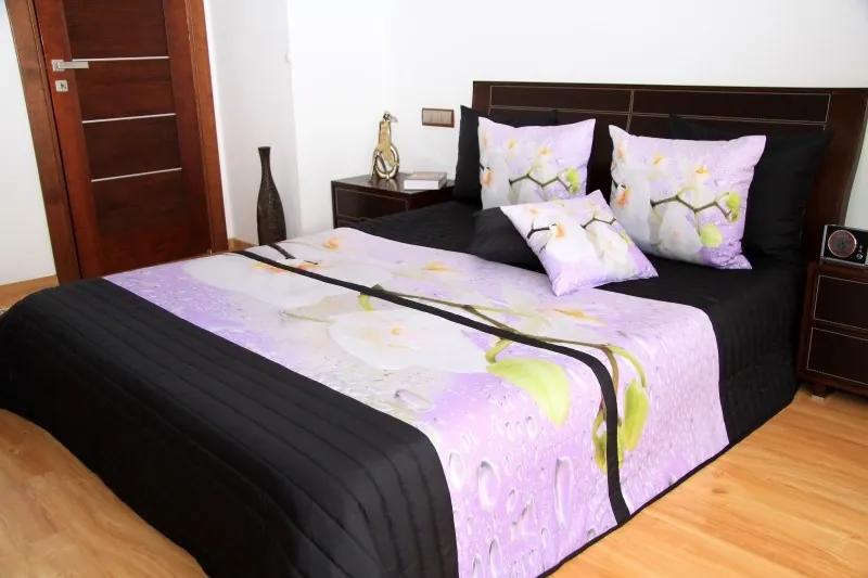Cuvertură de pat neagră cu orhidee albe Lăţime: 220 cm | Lungime: 240 cm