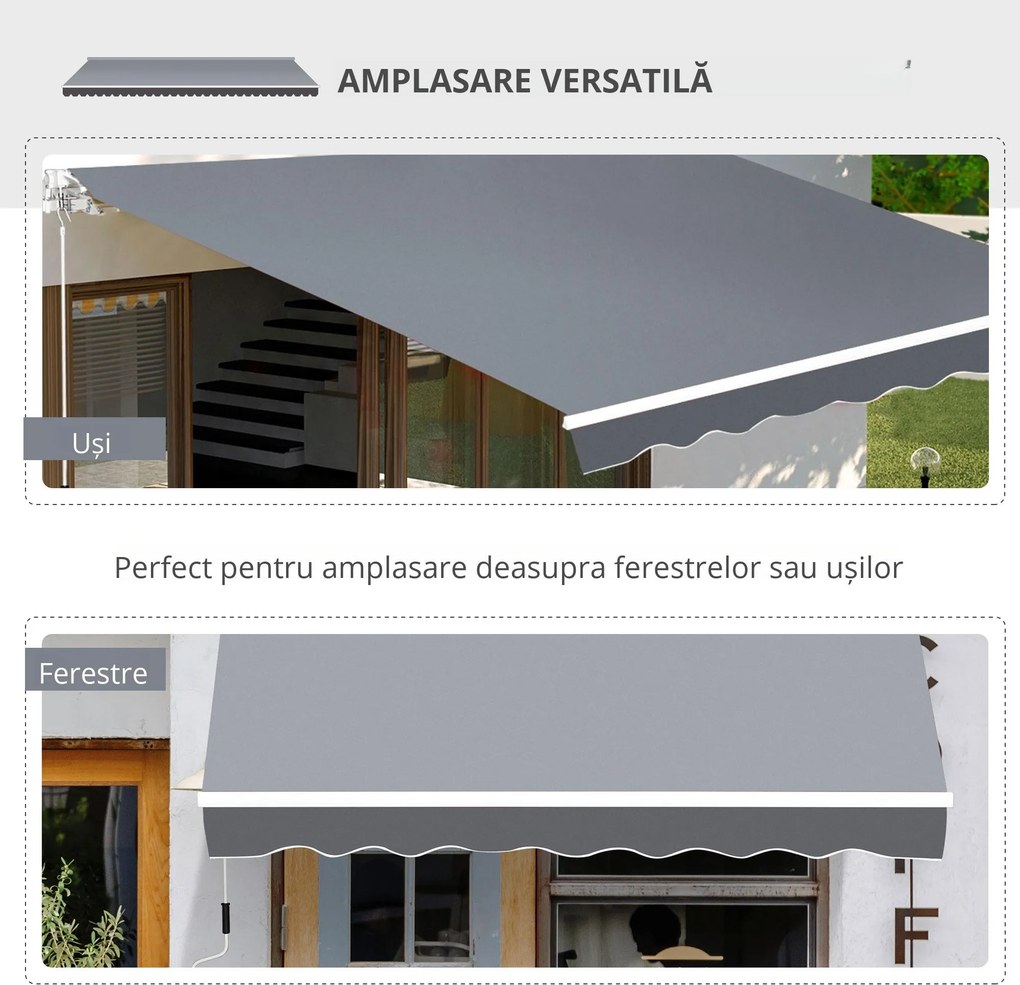 Outsunny Copertină de Soare Retractabilă Manual din Aluminiu și Țesătură Poliester, 2,5x2 m, Gri | Aosom Romania