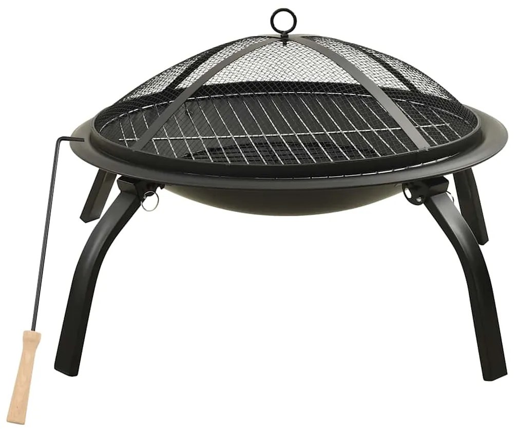 313352 vidaXL Vatră de foc 2-în-1 cu grătar și vătrai, 56x56x49 cm, oțel
