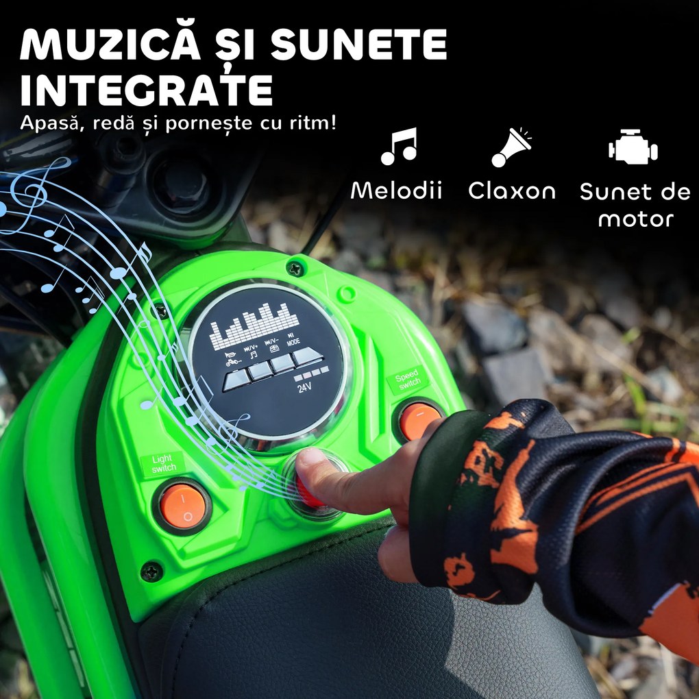 HOMCOM Motocicletă Electrică pentru Copii cu Accelerație Manuală, 2 Viteze, 8-16 km/h, Vârsta 8-12 Ani, Verde | Aosom Romania