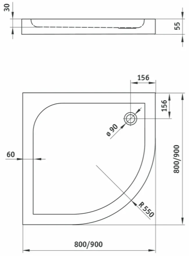 Cadita dus semirotunda slim 80x80 Deante, Cubic 800x800 mm