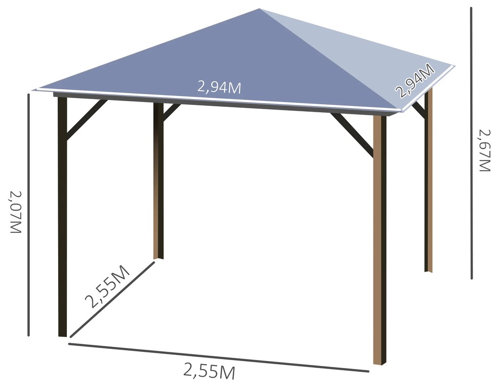 Outsunny Foisor cu acoperis din policarbonat 3 x 3 m, cu cadru din aluminiu , Culoarea cafelei | Aosom Ro