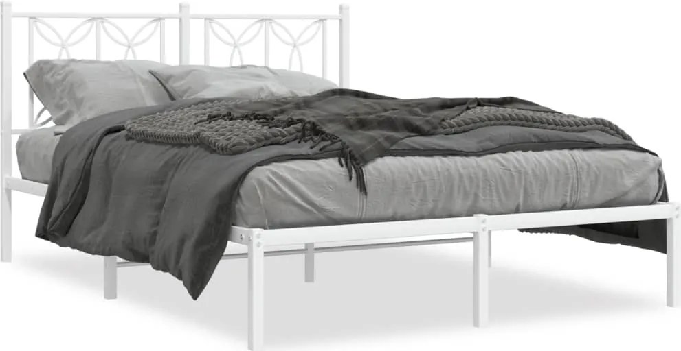 vidaXL Cadru de pat metalic cu tăblie, alb, 140x200 cm