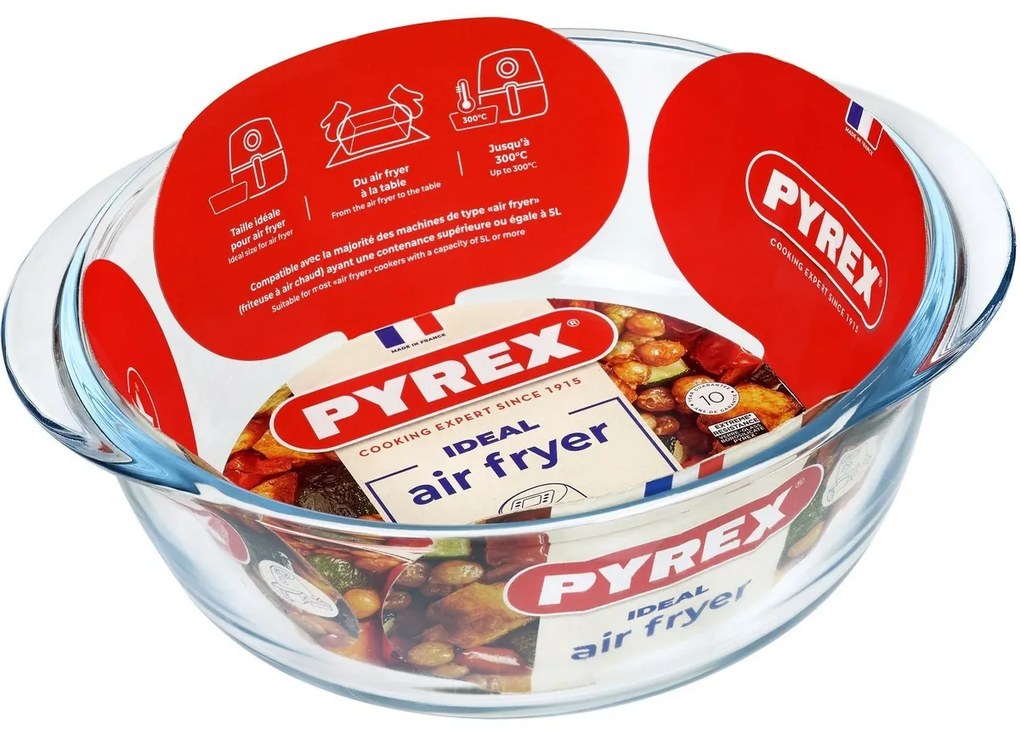 Pyrex Vas rotund pentru cuptor Air Fryer 1 l, 20 x18 x 7 cm, 1 l