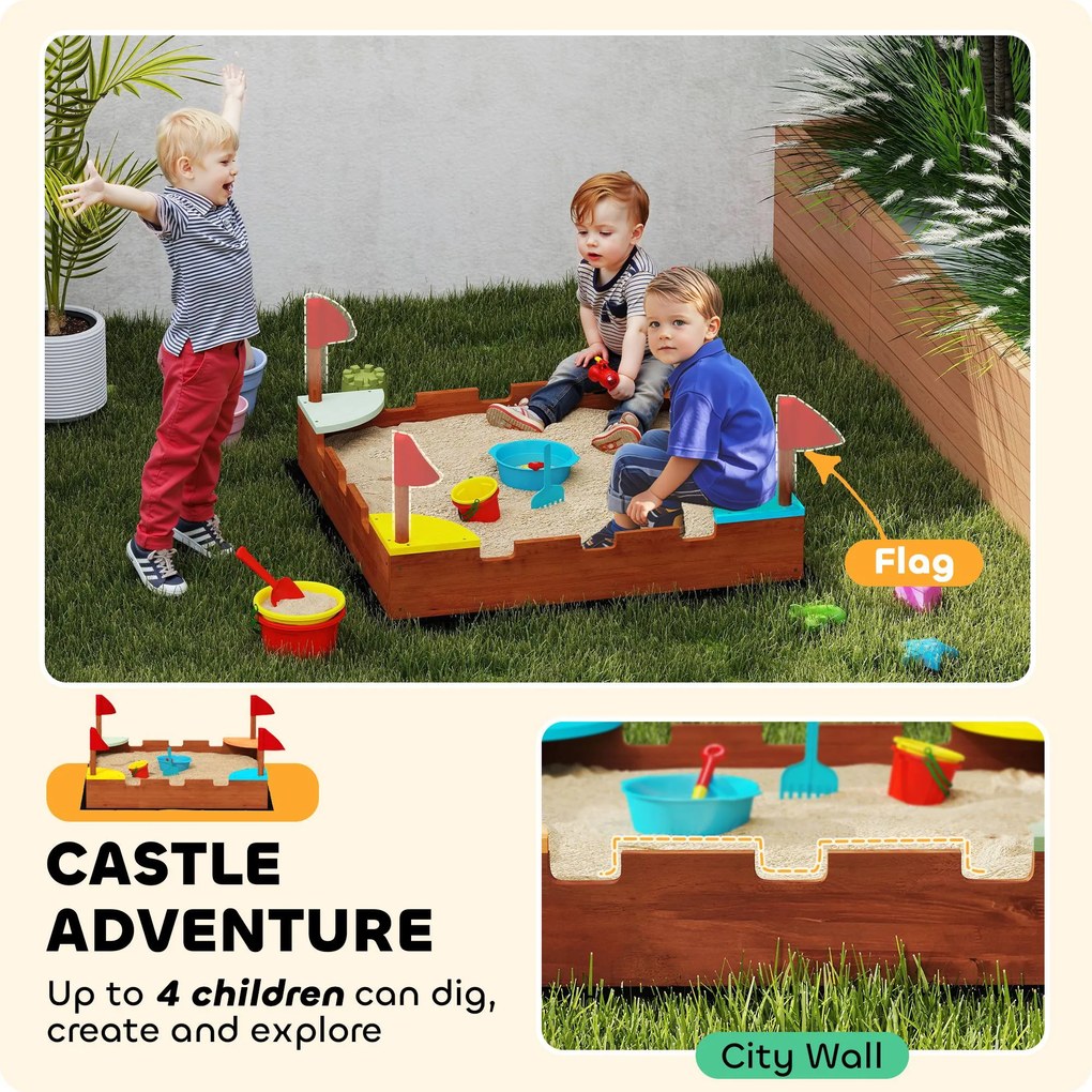 AIYAPLAY Lădiță Nisip Castel Copii Scaune 90x90x17 Maro | Aosom Romania