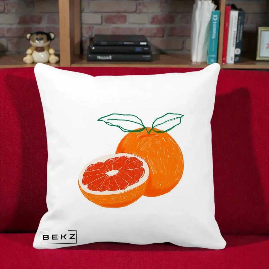Perna Decorativa Grepfrut Citrus, 40x40 cm, Alba Mata, Husa Detasabila, Perna Inclusa, BEKZ®