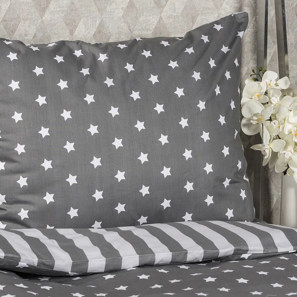 Lenjerie de pat 4Home din bumbac Stars gri, pentru 2 persoane, 220 x 200 cm, 2 buc. 70 x 90 cm