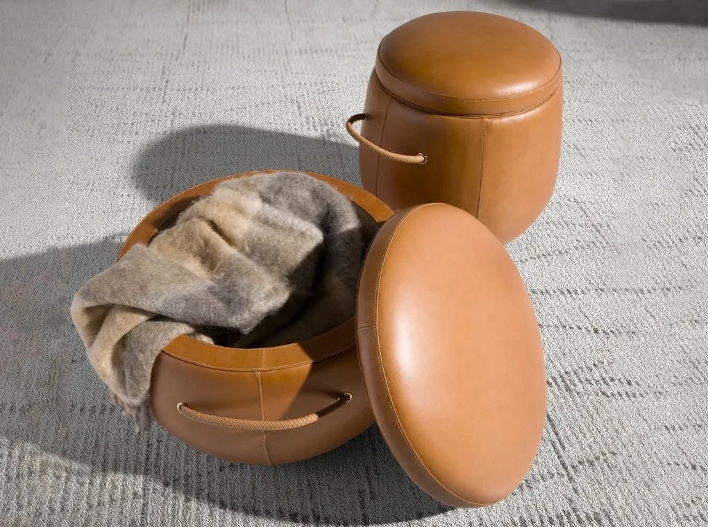 Taburete cu spatiu de depozitare LUX design italian Cowhide camel