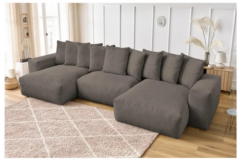 Colțar gri/maro cu tapițerie din catifea reiată Voltaire – Bobochic Paris