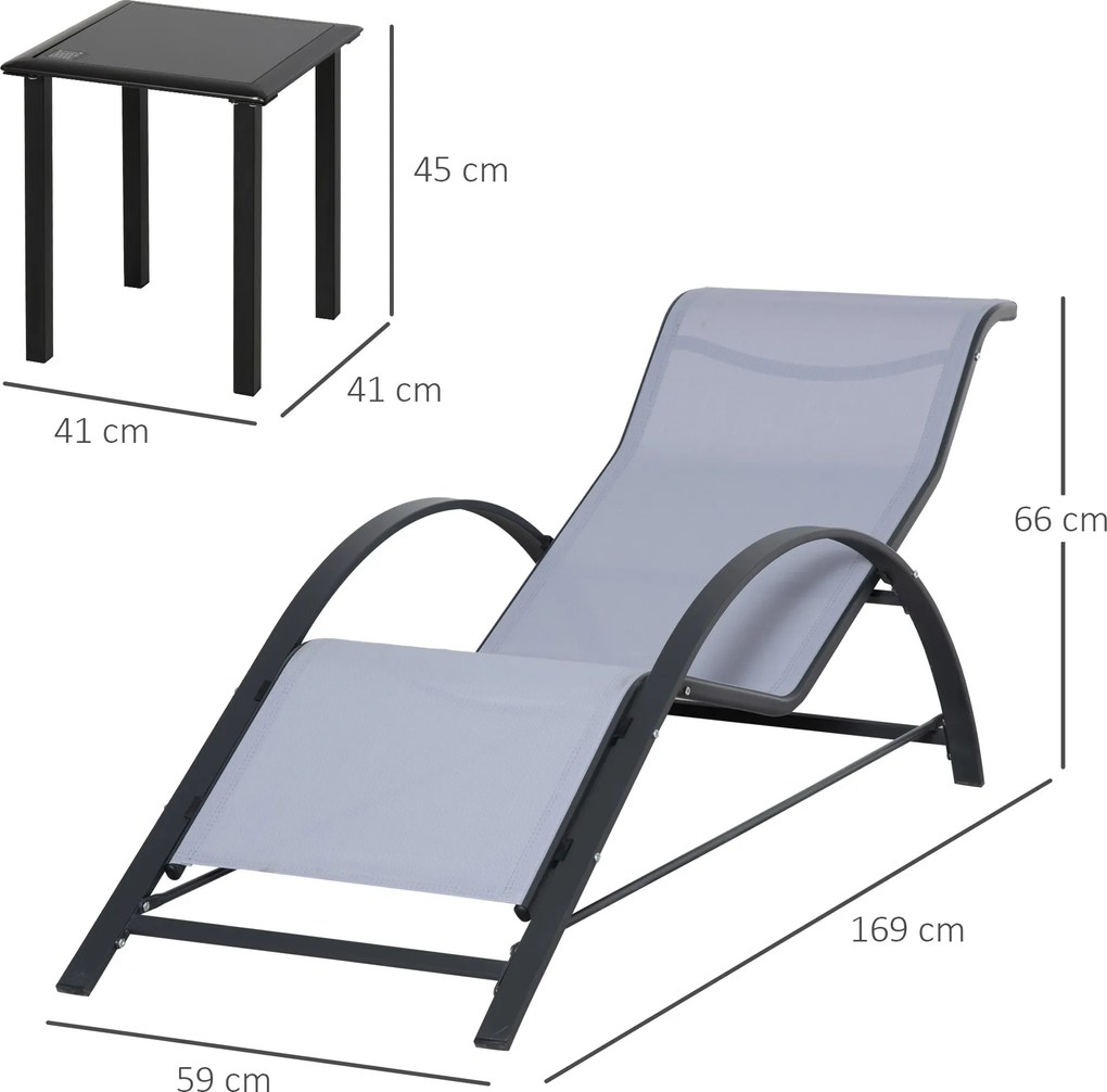 Outsunny Set 2 Sezlonguri de Gradina si 1 Masuta cu Raft din Sticla Negru | Aosom Romania