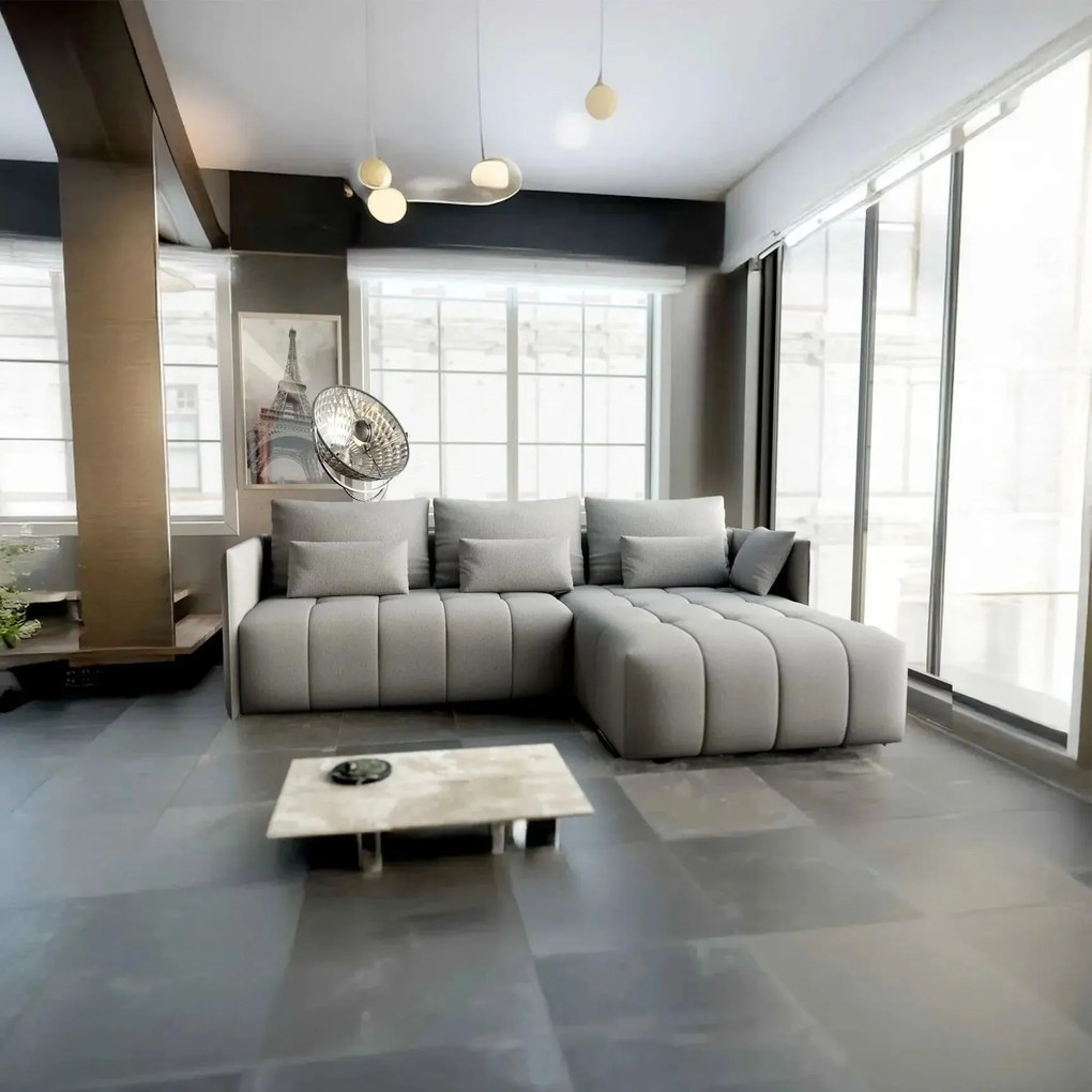 Colțar extensibil dumonde cu ladă de depozitare si sezut confortabil din spuma high-density, Malta Enjoy Grey II 235x185 cm