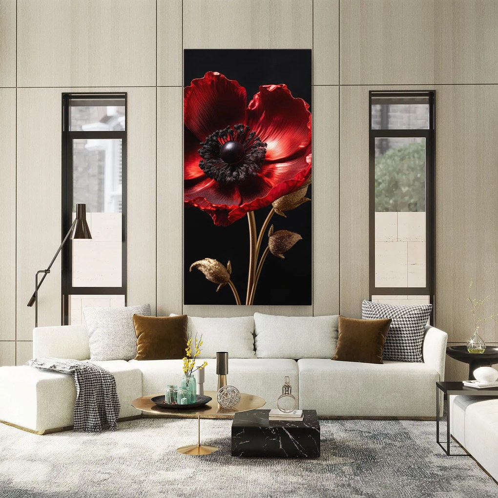 Tablou Canvas, 80x160cm, Dormitor si Living, Flori, Maci, Dark Red Poppy