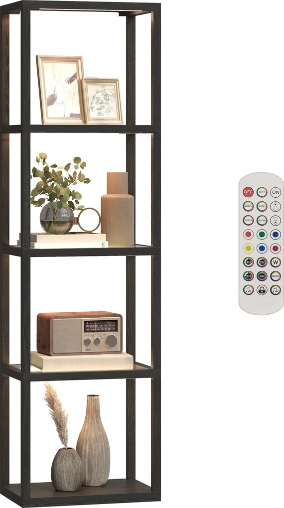 HOMCOM Lampă de podea RGB cu rafturi din sticlă, lampă LED cu 4 niveluri cu telecomandă, sincronizare muzicală, negru | Aosom Romania