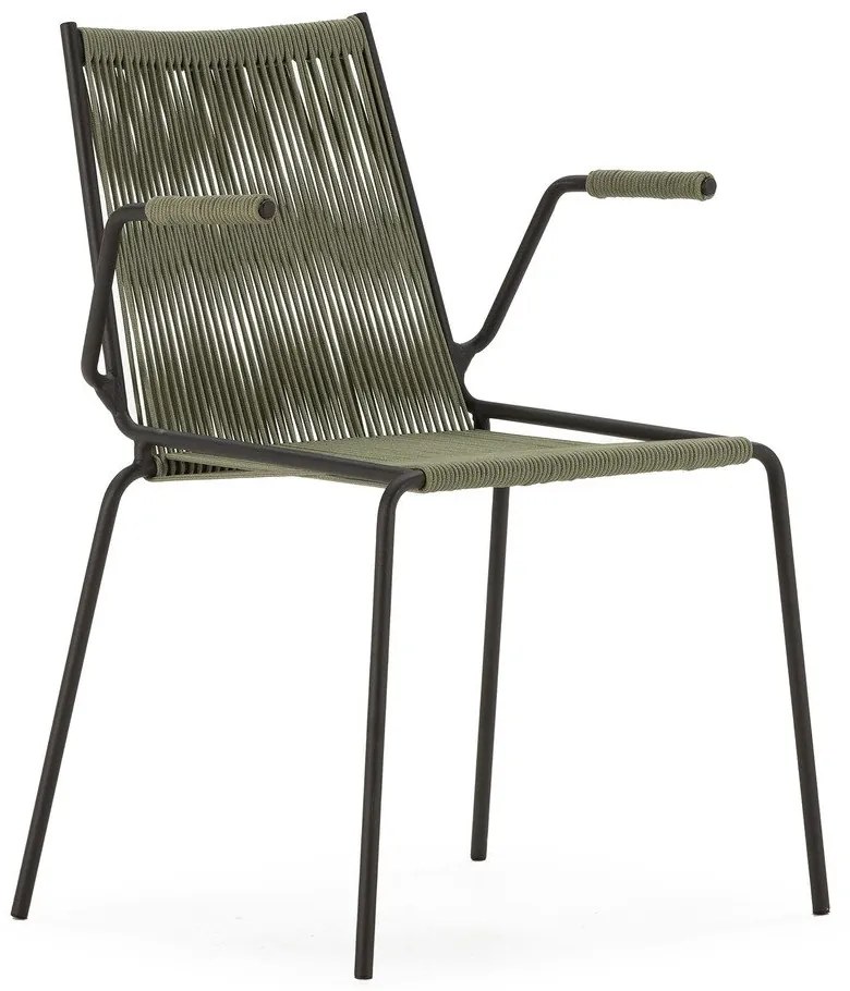 Scaune de dining verzi cu cotiere/stivuibile 2 buc. din metal Emily – Marckeric