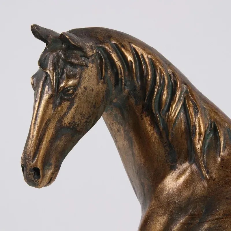 Statuetă decorativă din polirășină, bronz, cal pe soclu dreptunghiular, finisaj antichizat, 28 x 24 x 8,5 cm, „Étalon”