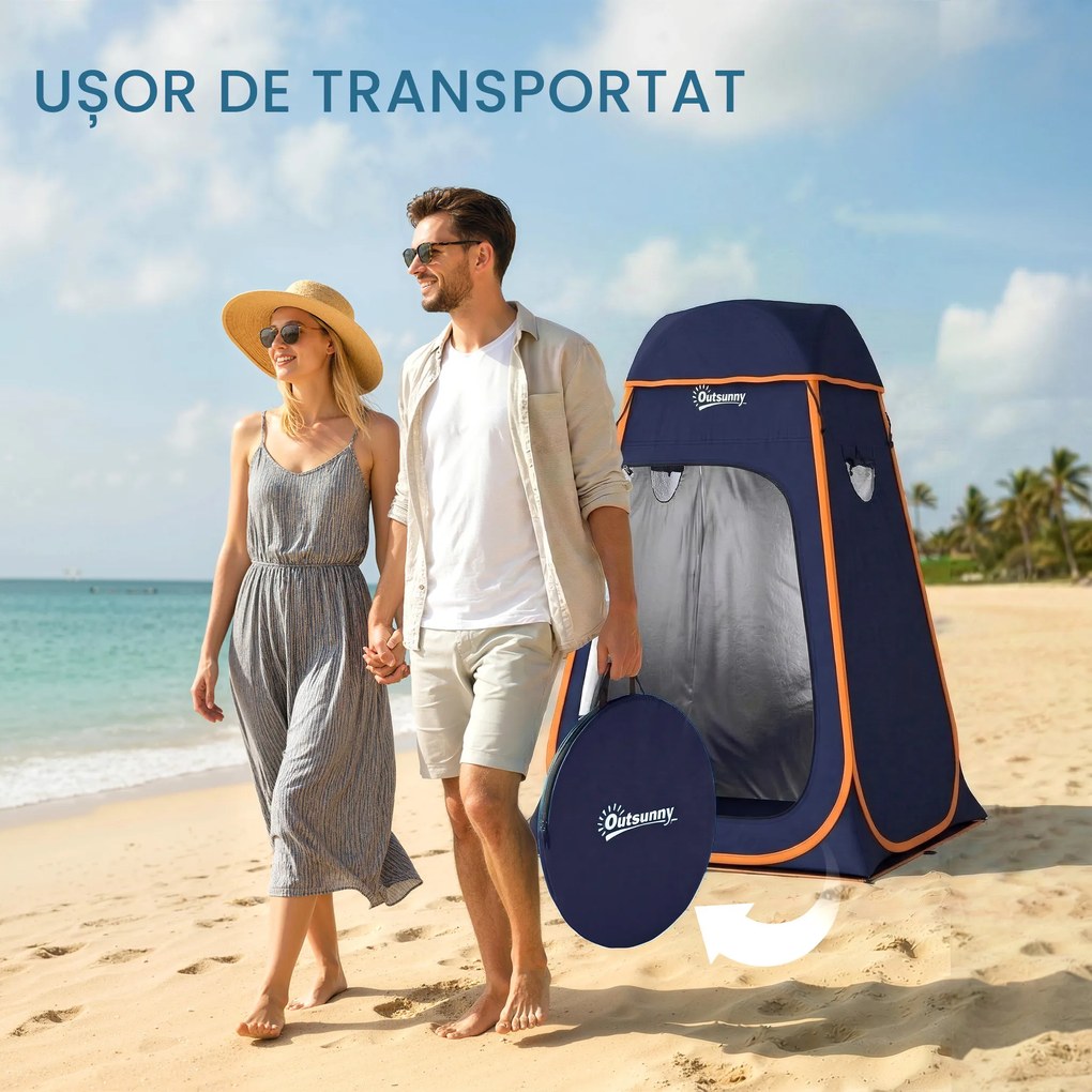 Outsunny Cort de Duș Pop-Up Impermeabil cu Acoperiș Detașabil, din Poliester 190T și Oțel, 152x152x200 cm, Albastru Închis | Aosom Romania