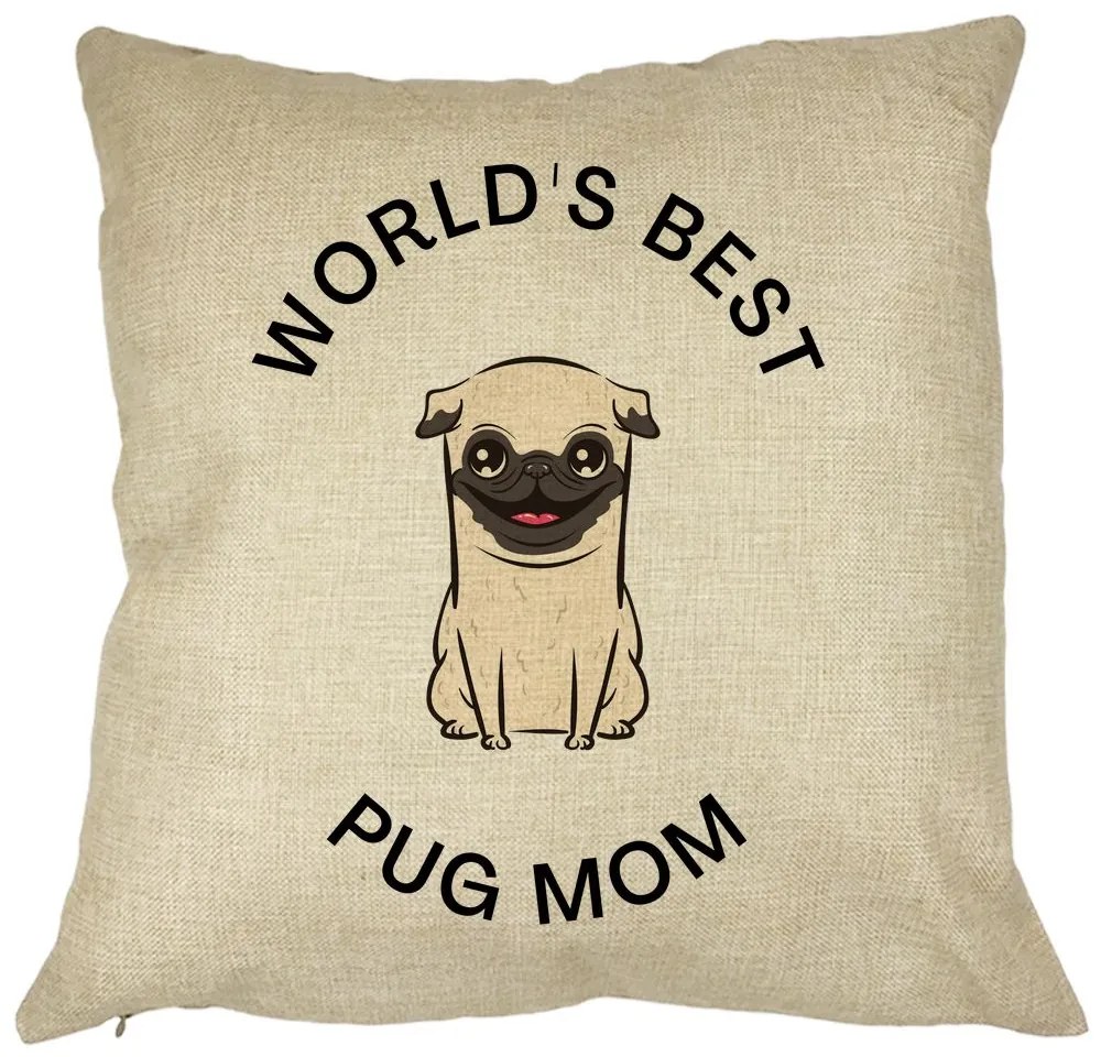 Perna Decorativa, World&apos;s Best Pug Mom, 40x40 cm, Husa Detasabila, Burduf