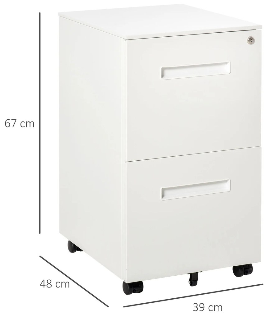 Vinsetto Dulap Birou Mobil, cu sertare, Organizator Documente cu Blocare, Oțel, 39x48x67cm, Alb | Aosom Romania