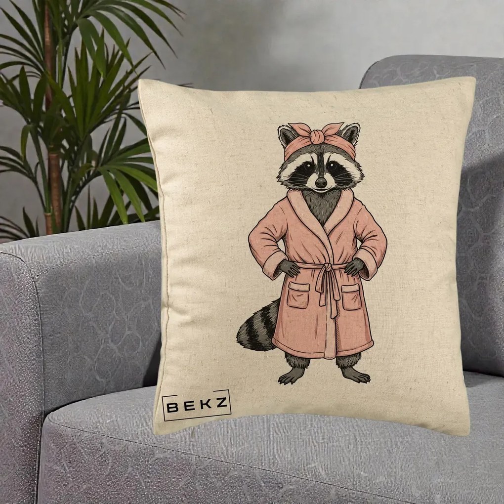 Perna Decorativa Albinuta Kawaii Vesela, 40x40 cm, Bej, Husa Detasabila, Perna Inclusa, BEKZ®