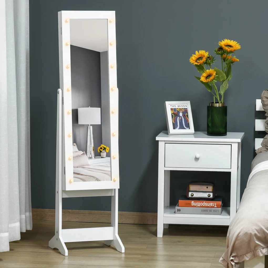 Dulap cu oglinda HOMCOM, pentru bijuterii, spatiu mare de stocare, MDF 36x30x136cm | Aosom RO