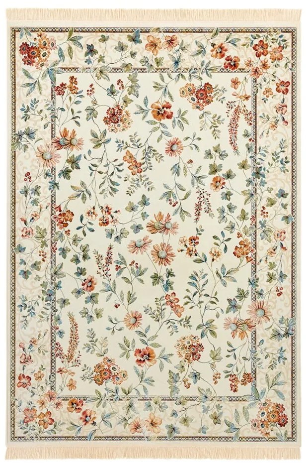 Covor crem din vîscoză 135x195 cm Oriental Flowers – Nouristan