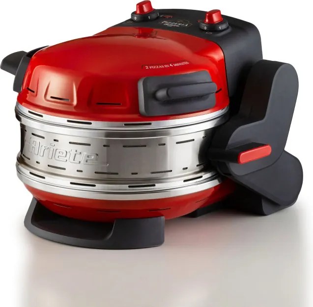 Cuptor dublu pentru pizza Ariete PIZZERIA 0927/00, 2300W, 32 cm, 2 termostate pana la 400C, 5 trepte, 2 placi de piatra, Acoperire antiaderenta, Rosu